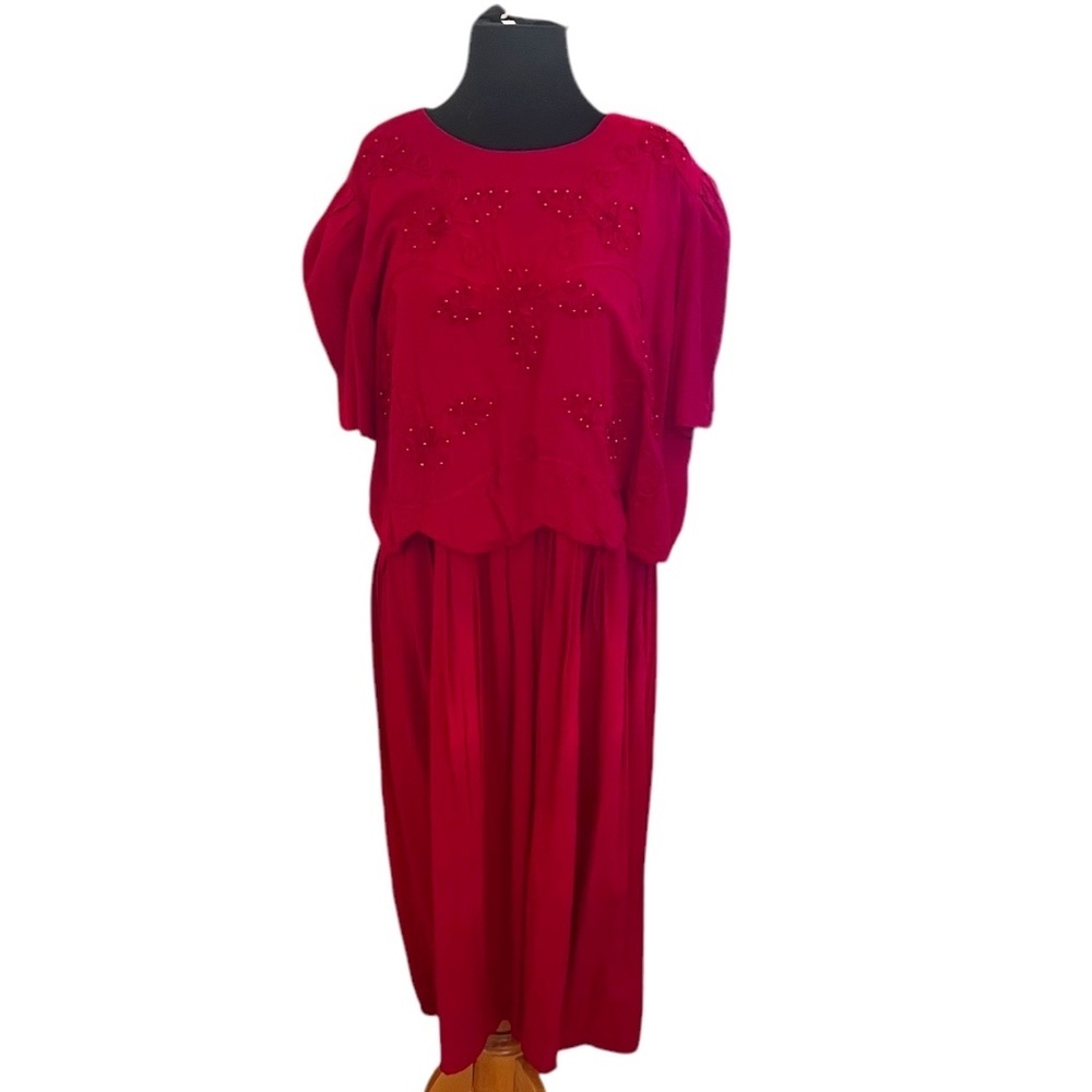 Vintage‎ Plaza South Women's Pleated Modest Secretary Fuchsia Dress Size 22WP